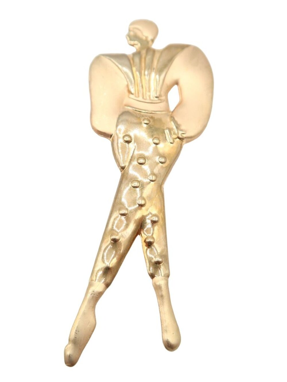 Vintage 80s Art Deco Woman Lady Gold Tone Brooch Pin  3.25" x 1" Unsigned
